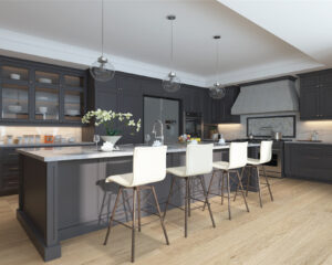 A remodeled kitchen with charcoal grey American shaker cabinets