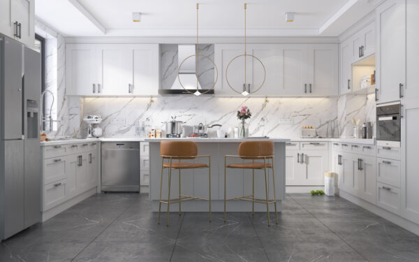 Elegant White Shaker Cabinets | B&F Cabinet Stone & Floor