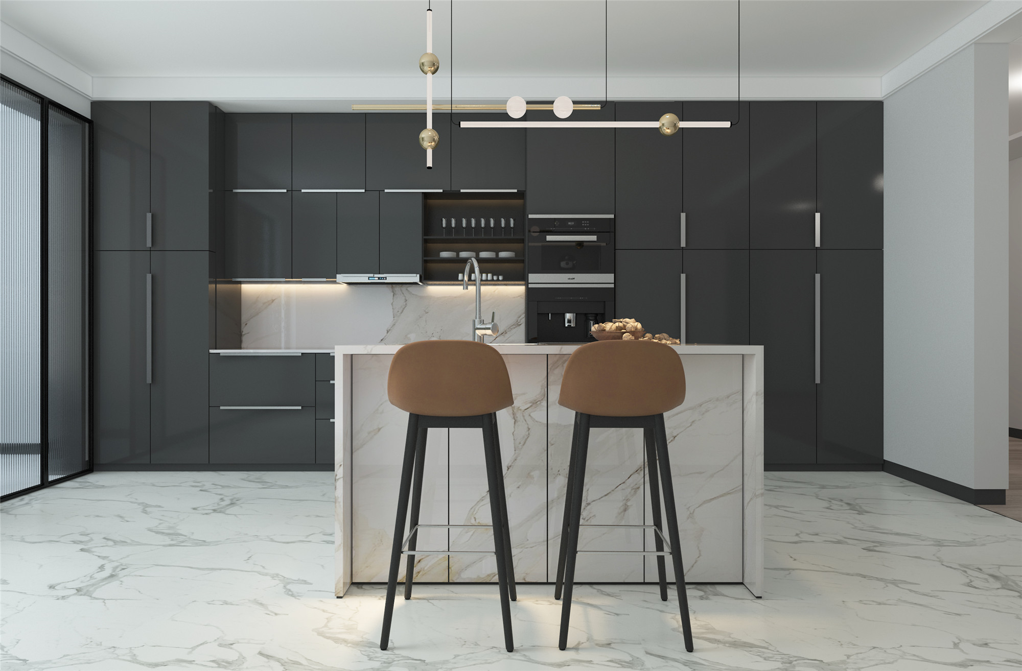 High Gloss Dark Grey (FHD006) Kitchen Cabinets Los Angeles | B & F ...