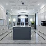 A modern spacious kitchen with light furniture