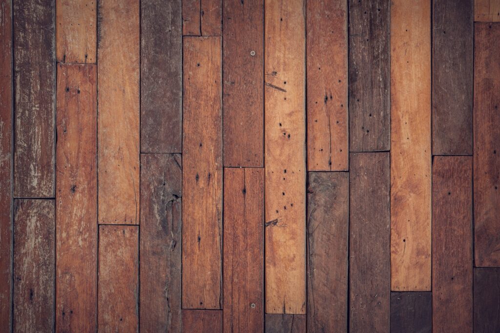 Reclaimed hardwood flooring seen from above