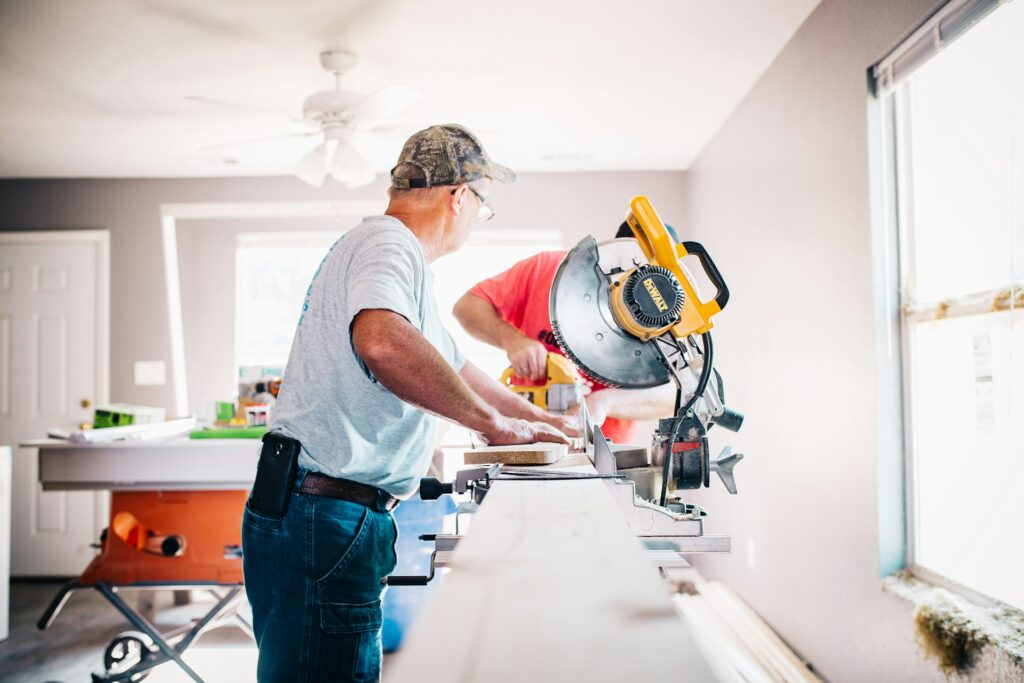 Carpenters building kitchen cabinets