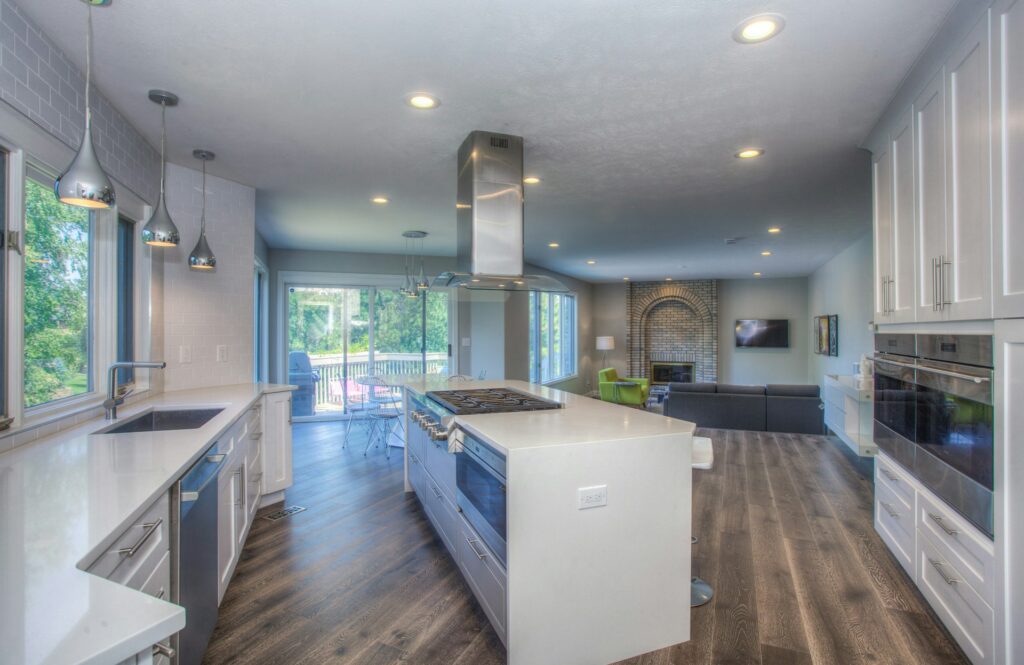 Modern kitchen with white cabinets